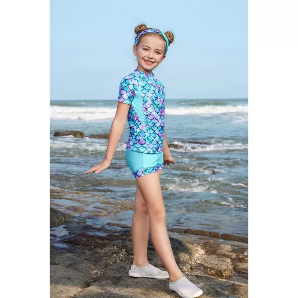 GRACE KARIN Girls Short Sleeve Rash Guard Girls 2Piece Swimsuit Set for 512YBlue Mermaid
