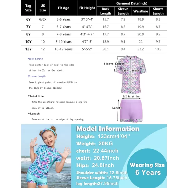 GRACE KARIN Girls Short Sleeve Rash Guard Girls 2Piece Swimsuit Set for 512YBlue Mermaid