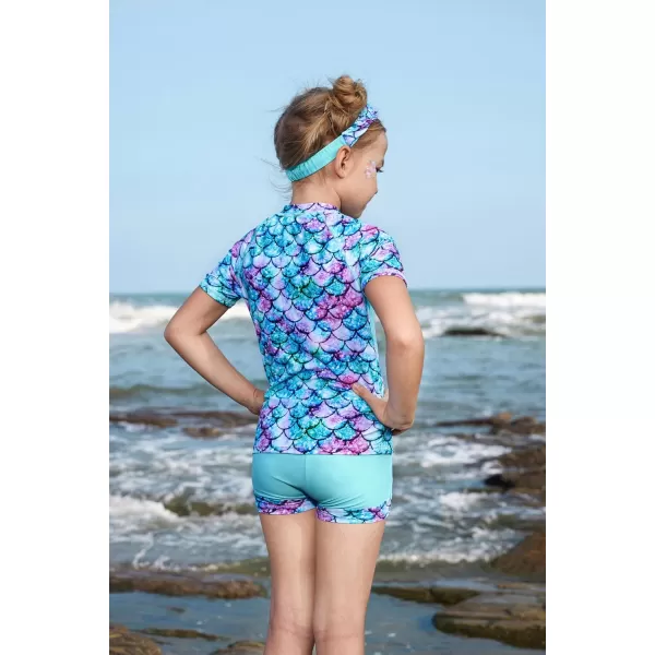 GRACE KARIN Girls Short Sleeve Rash Guard Girls 2Piece Swimsuit Set for 512YBlue Mermaid