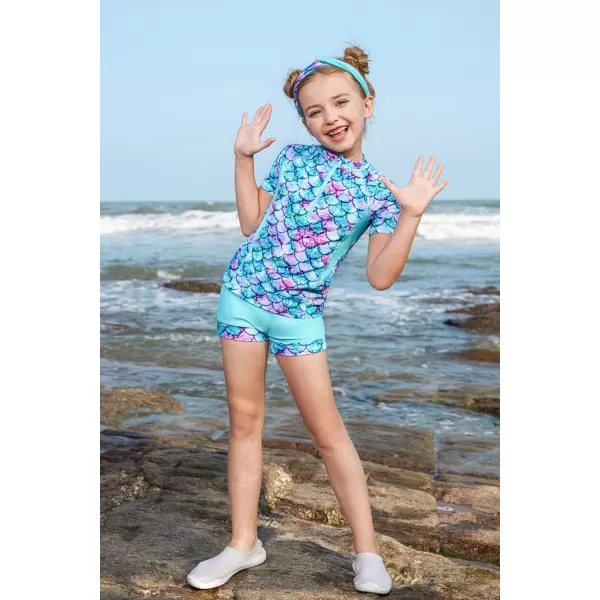 GRACE KARIN Girls Short Sleeve Rash Guard Girls 2Piece Swimsuit Set for 512YBlue Mermaid