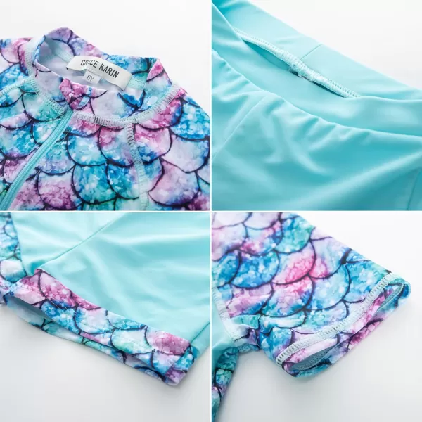 GRACE KARIN Girls Short Sleeve Rash Guard Girls 2Piece Swimsuit Set for 512YBlue Mermaid