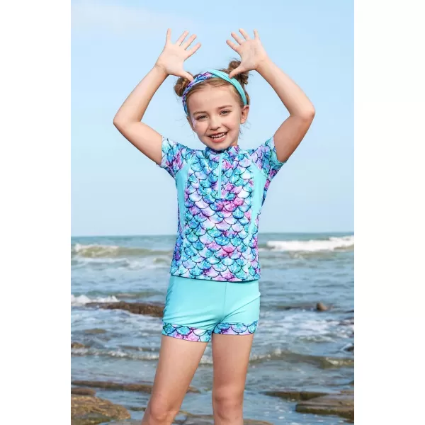 GRACE KARIN Girls Short Sleeve Rash Guard Girls 2Piece Swimsuit Set for 512YBlue Mermaid