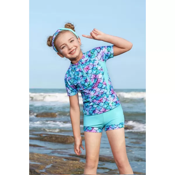 GRACE KARIN Girls Short Sleeve Rash Guard Girls 2Piece Swimsuit Set for 512YBlue Mermaid