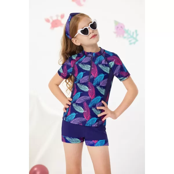 GRACE KARIN Girls Short Sleeve Rash Guard Girls 2Piece Swimsuit Set for 512YFeather