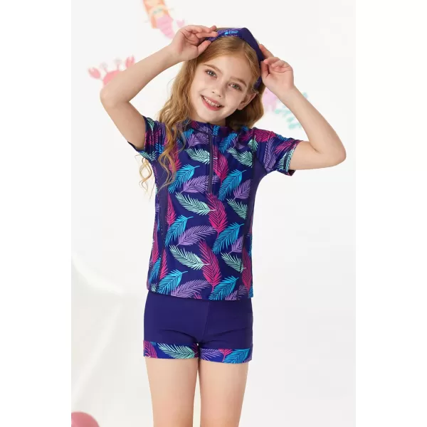 GRACE KARIN Girls Short Sleeve Rash Guard Girls 2Piece Swimsuit Set for 512YFeather