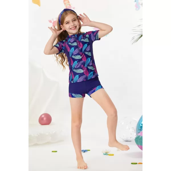 GRACE KARIN Girls Short Sleeve Rash Guard Girls 2Piece Swimsuit Set for 512YFeather