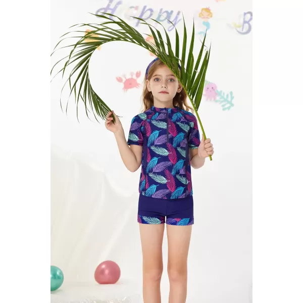 GRACE KARIN Girls Short Sleeve Rash Guard Girls 2Piece Swimsuit Set for 512YFeather