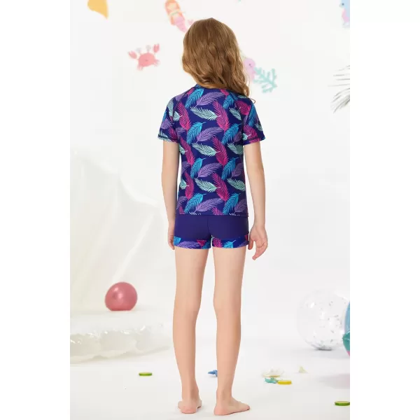 GRACE KARIN Girls Short Sleeve Rash Guard Girls 2Piece Swimsuit Set for 512YFeather