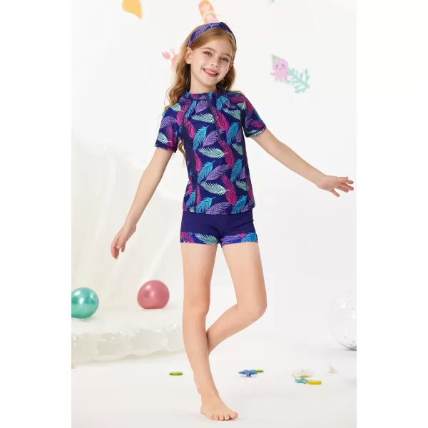 GRACE KARIN Girls Short Sleeve Rash Guard Girls 2Piece Swimsuit Set for 512YFeather