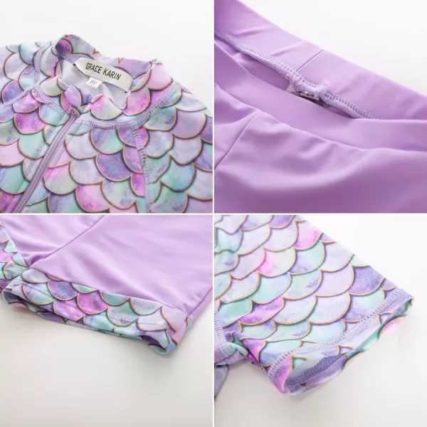 GRACE KARIN Girls Short Sleeve Rash Guard Girls 2Piece Swimsuit Set for 512YPurple Mermaid