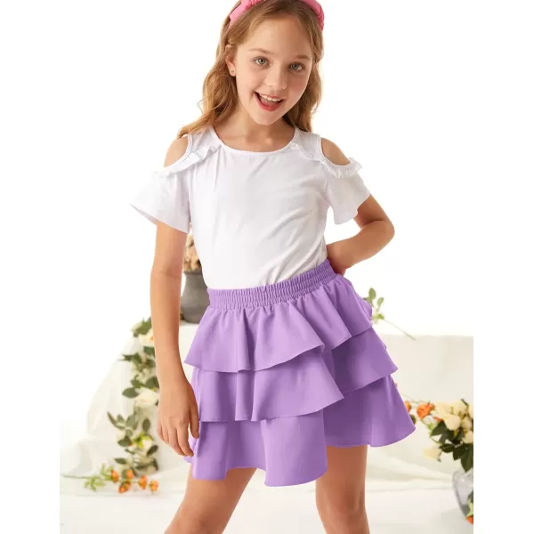 GRACE KARIN Girls Skirt 3 Layer Casual Ruffled Skirts for Girls 514YPurple1