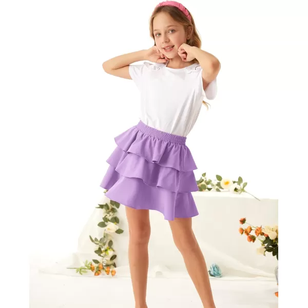 GRACE KARIN Girls Skirt 3 Layer Casual Ruffled Skirts for Girls 514YPurple1