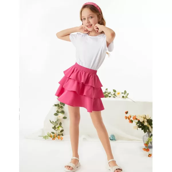 GRACE KARIN Girls Skirt 3 Layer Casual Ruffled Skirts for Girls 514YRose Red 1