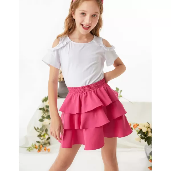 GRACE KARIN Girls Skirt 3 Layer Casual Ruffled Skirts for Girls 514YRose Red 1