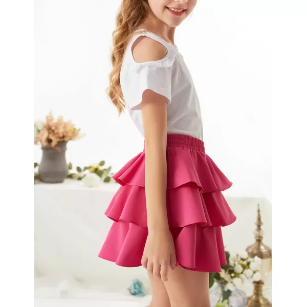 GRACE KARIN Girls Skirt 3 Layer Casual Ruffled Skirts for Girls 514YRose Red 1