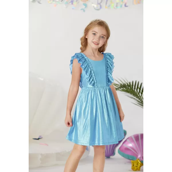GRACE KARIN Girls Sleeveless Metallic Ruffle Decoration Party Dress Girls Cute Spring Dress 512YBlue
