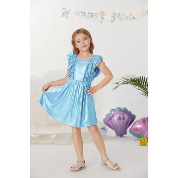 GRACE KARIN Girls Sleeveless Metallic Ruffle Decoration Party Dress Girls Cute Spring Dress 512YBlue