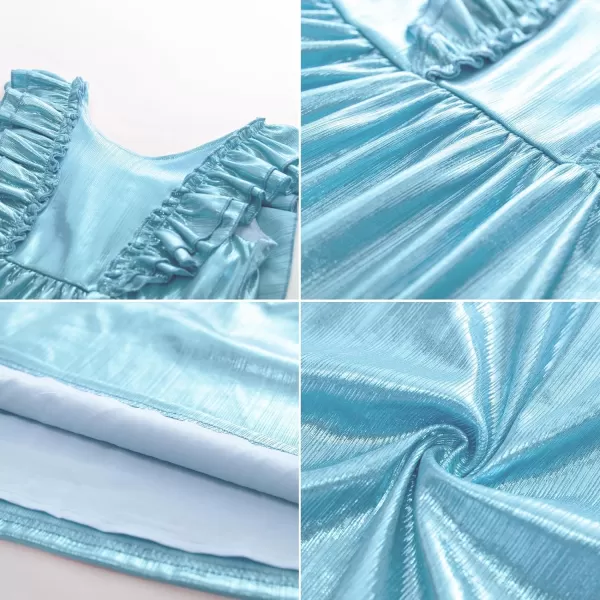GRACE KARIN Girls Sleeveless Metallic Ruffle Decoration Party Dress Girls Cute Spring Dress 512YBlue