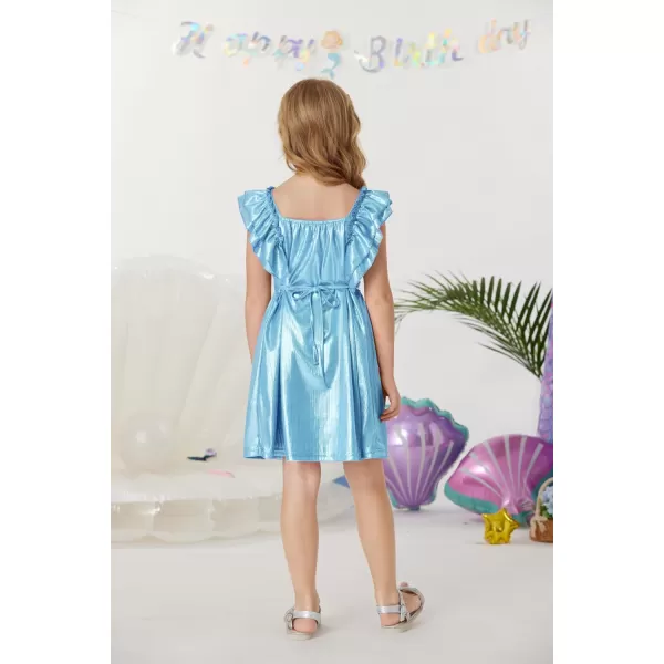GRACE KARIN Girls Sleeveless Metallic Ruffle Decoration Party Dress Girls Cute Spring Dress 512YBlue