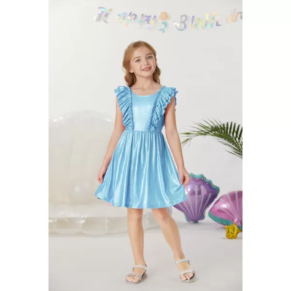 GRACE KARIN Girls Sleeveless Metallic Ruffle Decoration Party Dress Girls Cute Spring Dress 512YBlue