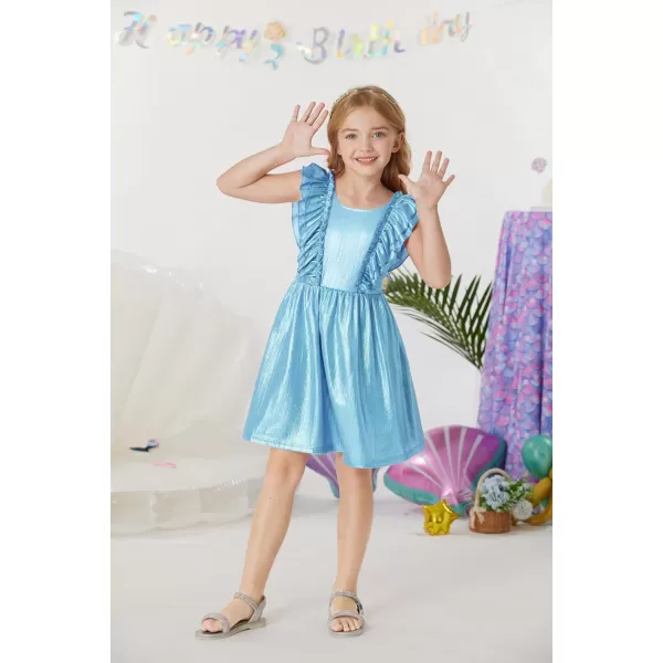 GRACE KARIN Girls Sleeveless Metallic Ruffle Decoration Party Dress Girls Cute Spring Dress 512YBlue