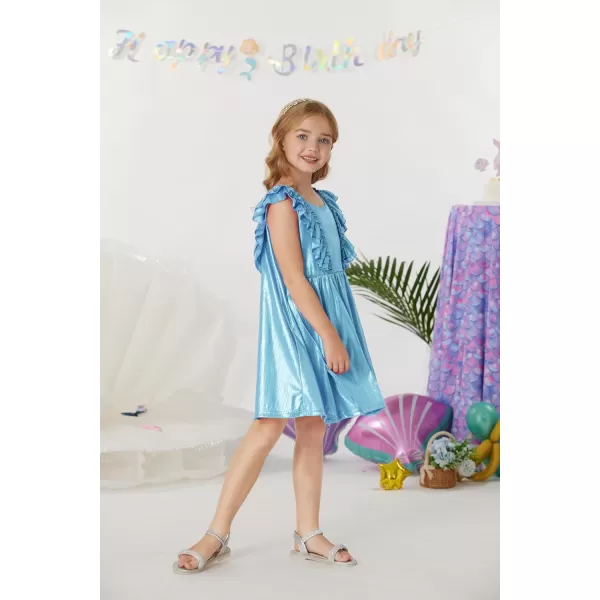 GRACE KARIN Girls Sleeveless Metallic Ruffle Decoration Party Dress Girls Cute Spring Dress 512YBlue