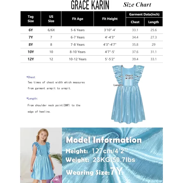 GRACE KARIN Girls Sleeveless Metallic Ruffle Decoration Party Dress Girls Cute Spring Dress 512YBlue