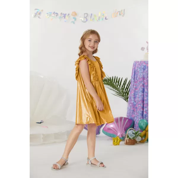 GRACE KARIN Girls Sleeveless Metallic Ruffle Decoration Party Dress Girls Cute Spring Dress 512YGold