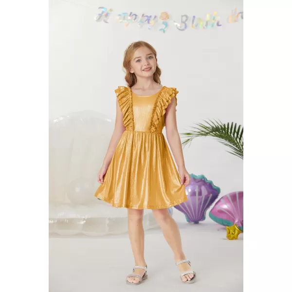 GRACE KARIN Girls Sleeveless Metallic Ruffle Decoration Party Dress Girls Cute Spring Dress 512YGold