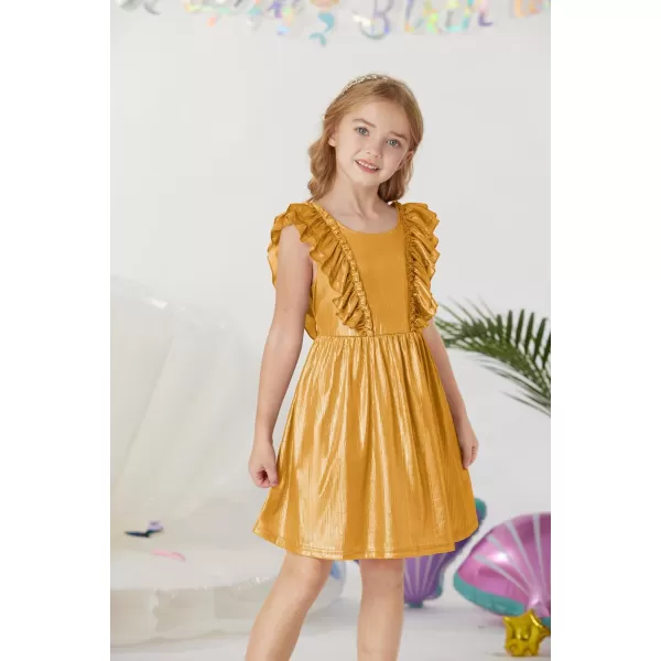 GRACE KARIN Girls Sleeveless Metallic Ruffle Decoration Party Dress Girls Cute Spring Dress 512YGold