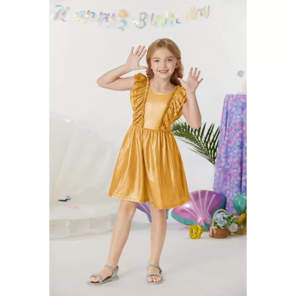 GRACE KARIN Girls Sleeveless Metallic Ruffle Decoration Party Dress Girls Cute Spring Dress 512YGold