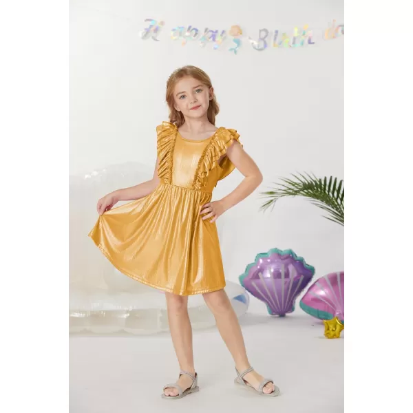 GRACE KARIN Girls Sleeveless Metallic Ruffle Decoration Party Dress Girls Cute Spring Dress 512YGold