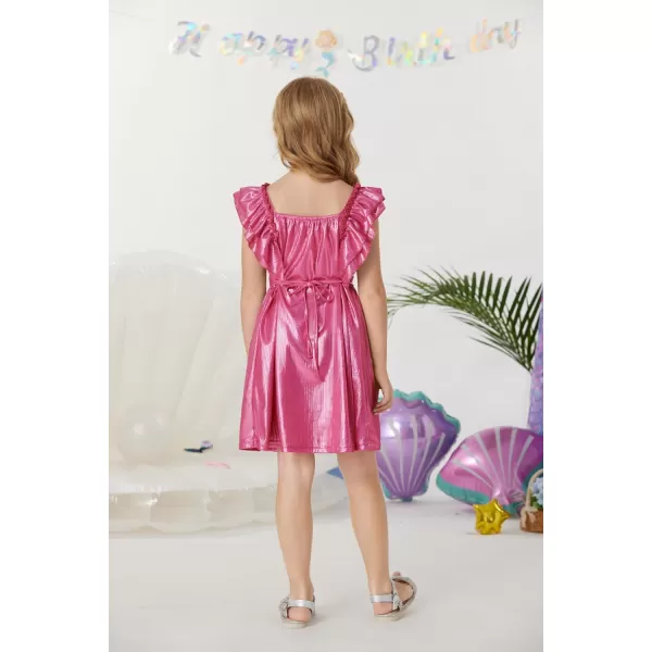 GRACE KARIN Girls Sleeveless Metallic Ruffle Decoration Party Dress Girls Cute Spring Dress 512YPink