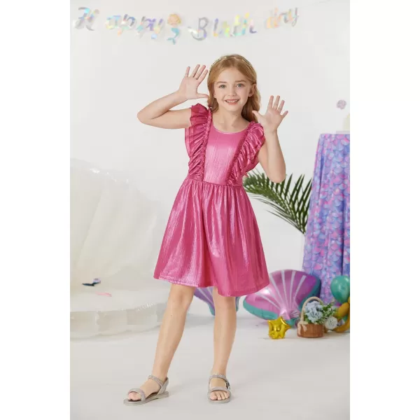 GRACE KARIN Girls Sleeveless Metallic Ruffle Decoration Party Dress Girls Cute Spring Dress 512YPink