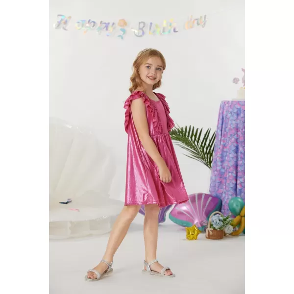 GRACE KARIN Girls Sleeveless Metallic Ruffle Decoration Party Dress Girls Cute Spring Dress 512YPink