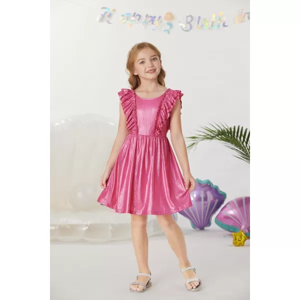 GRACE KARIN Girls Sleeveless Metallic Ruffle Decoration Party Dress Girls Cute Spring Dress 512YPink