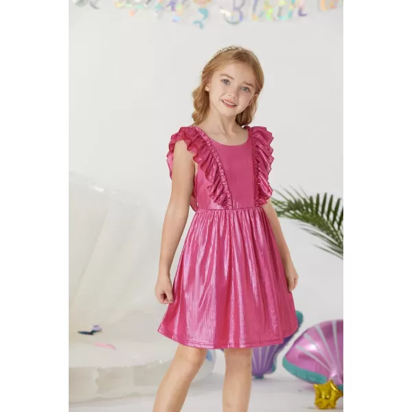 GRACE KARIN Girls Sleeveless Metallic Ruffle Decoration Party Dress Girls Cute Spring Dress 512YPink