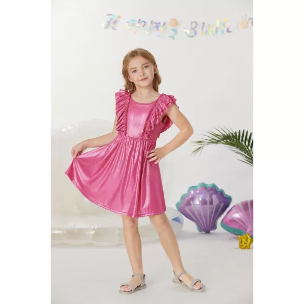 GRACE KARIN Girls Sleeveless Metallic Ruffle Decoration Party Dress Girls Cute Spring Dress 512YPink