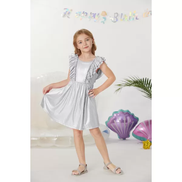 GRACE KARIN Girls Sleeveless Metallic Ruffle Decoration Party Dress Girls Cute Spring Dress 512YSilver