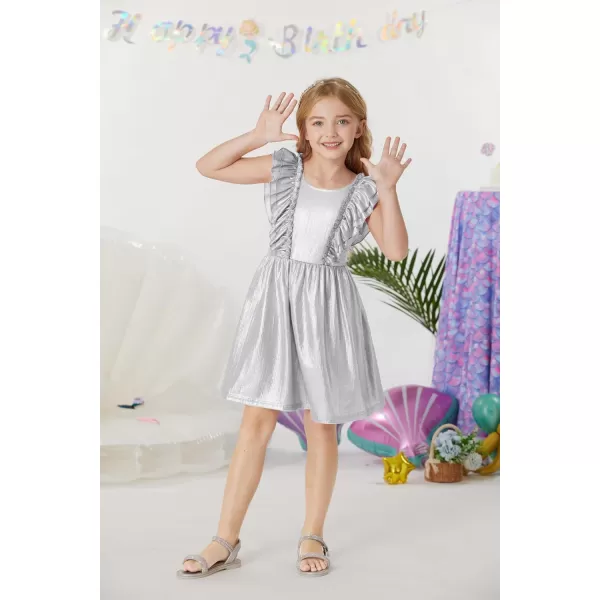 GRACE KARIN Girls Sleeveless Metallic Ruffle Decoration Party Dress Girls Cute Spring Dress 512YSilver