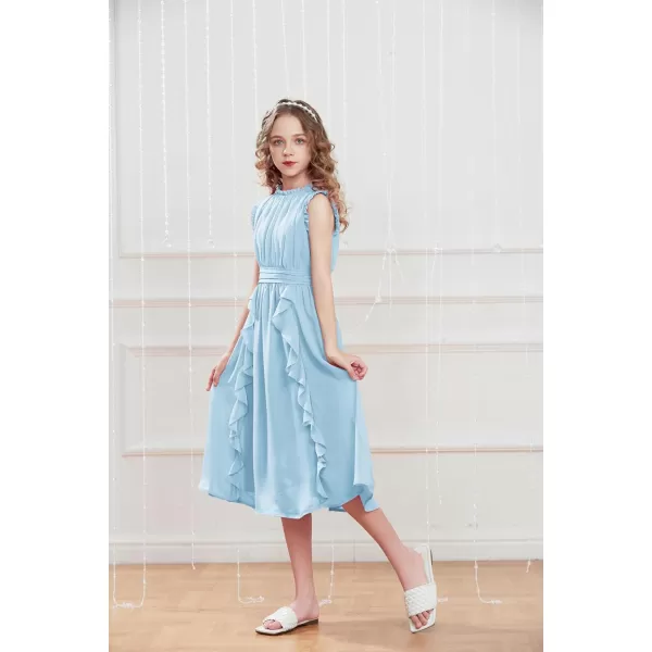 GRACE KARIN Girls Sleeveless Summer Casual Ruffle ALine Holiday Dresses 512YBlue