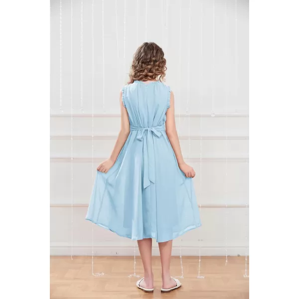 GRACE KARIN Girls Sleeveless Summer Casual Ruffle ALine Holiday Dresses 512YBlue