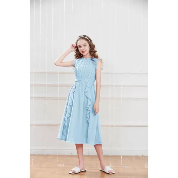 GRACE KARIN Girls Sleeveless Summer Casual Ruffle ALine Holiday Dresses 512YBlue