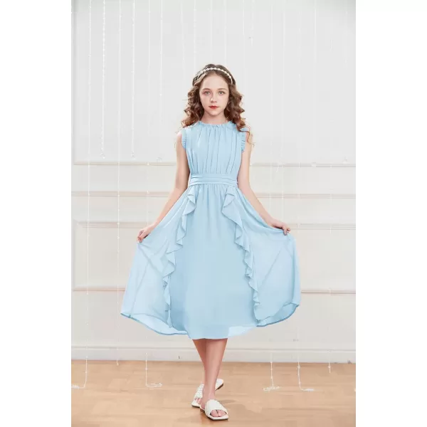GRACE KARIN Girls Sleeveless Summer Casual Ruffle ALine Holiday Dresses 512YBlue