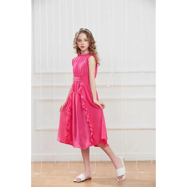 GRACE KARIN Girls Sleeveless Summer Casual Ruffle ALine Holiday Dresses 512YHot Pink