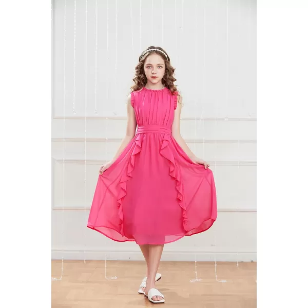 GRACE KARIN Girls Sleeveless Summer Casual Ruffle ALine Holiday Dresses 512YHot Pink