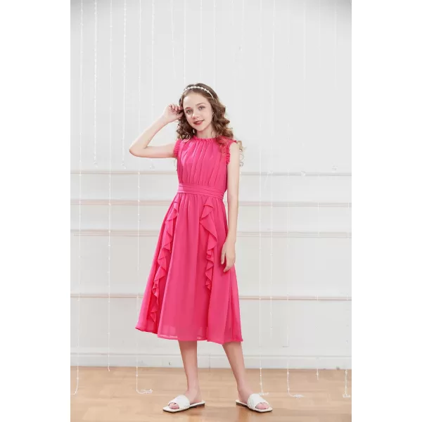 GRACE KARIN Girls Sleeveless Summer Casual Ruffle ALine Holiday Dresses 512YHot Pink