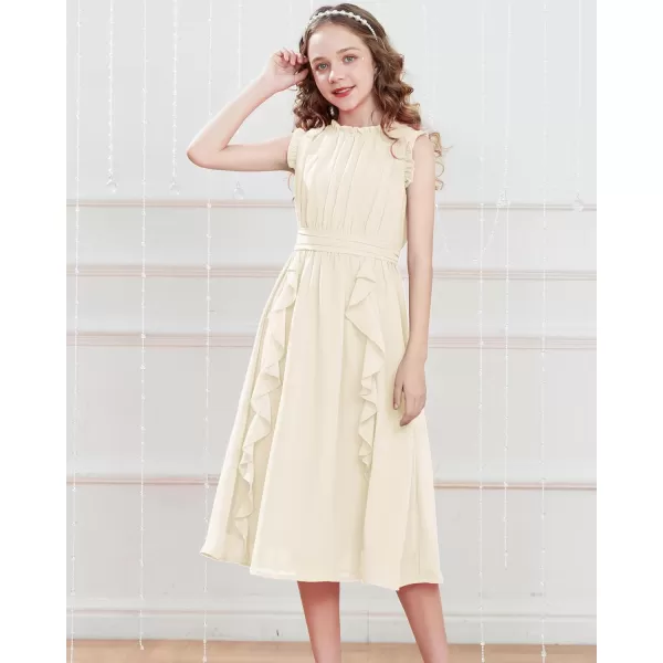 GRACE KARIN Girls Sleeveless Summer Casual Ruffle ALine Holiday Dresses 512YIvory White