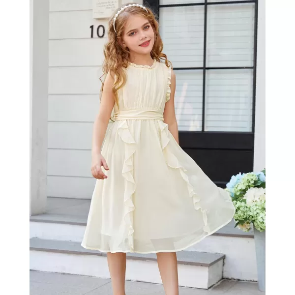 GRACE KARIN Girls Sleeveless Summer Casual Ruffle ALine Holiday Dresses 512YIvory White