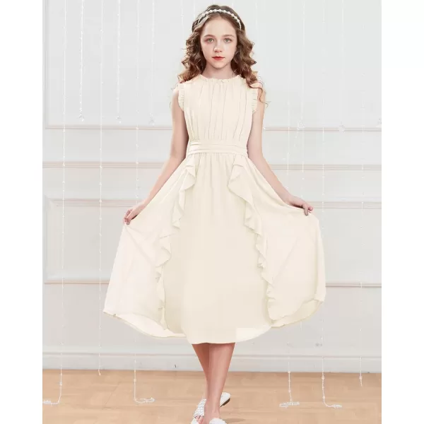 GRACE KARIN Girls Sleeveless Summer Casual Ruffle ALine Holiday Dresses 512YIvory White